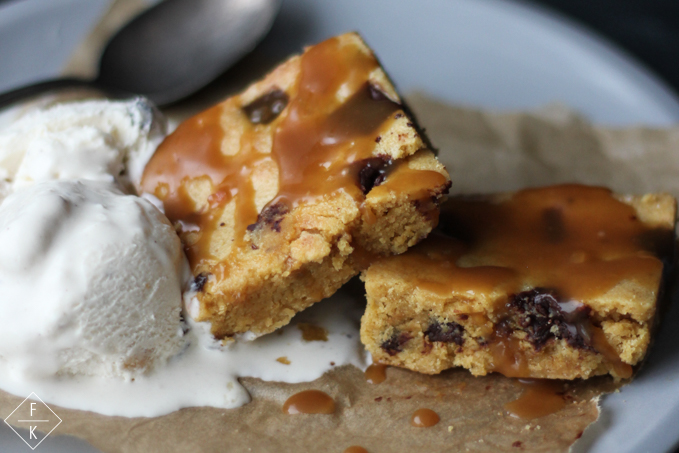 Keto Blondies With Butterscotch Caramel And Ice Cream