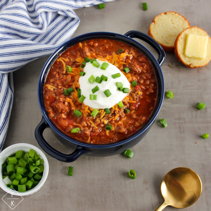 Keto Crockpot Chili Bowl With Keto Cornbread