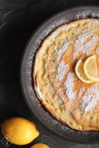 Keto Dutch Baby In Frying Pan With Lemon