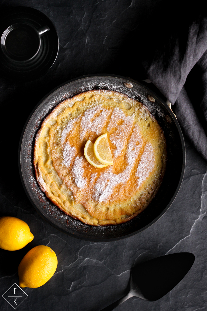 Keto Dutch Baby German Puffy Pancake In A Frying Pan With Lemon