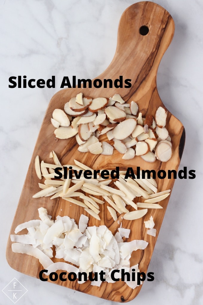 Shape of Slivered And Sliced Almonds, And Coconut Chips