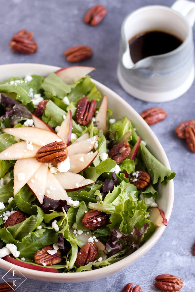 5 Minute Keto Glazed Pecan On Salad With Goat Cheese And Maple Balsamic Vinaigrette