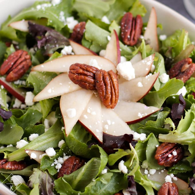 5 Minute Keto Glazed Pecan On Salad With Goat Cheese And Maple Balsamic Vinaigrette