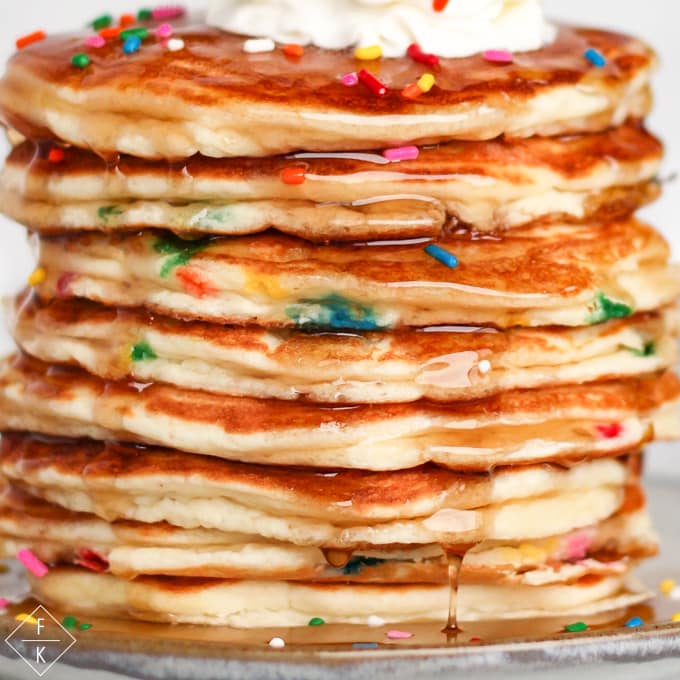 Keto Birthday Cake Protein Pancakes Close Up