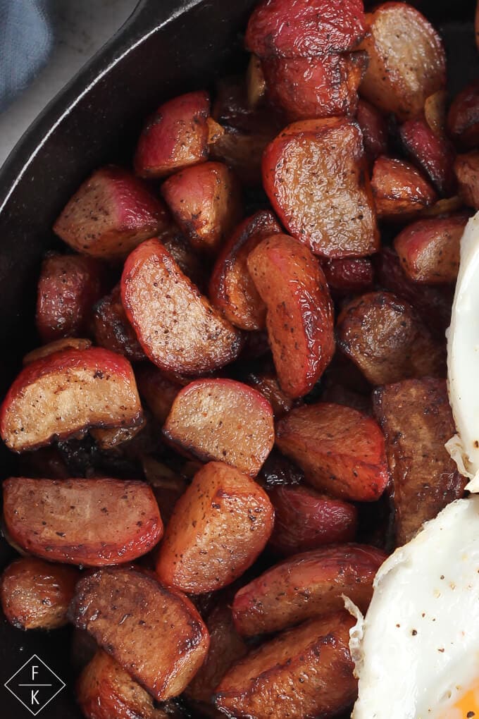 Keto Breakfast 'Potatoes' Radish Fauxtatoes Skillet